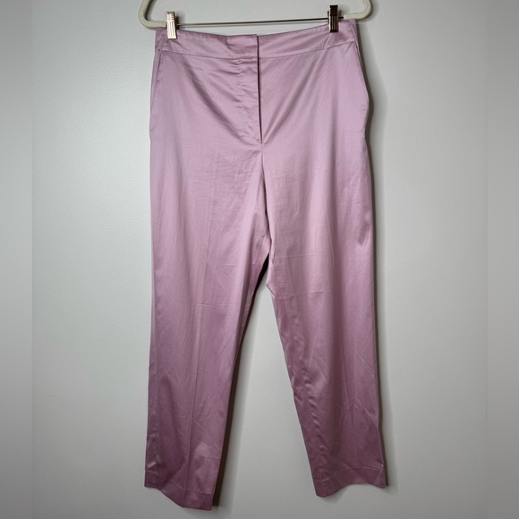 Theory Pink Purple Cotton Chintz Clean High Waisted Tapered Satin Look Pant - Picture 2 of 12
